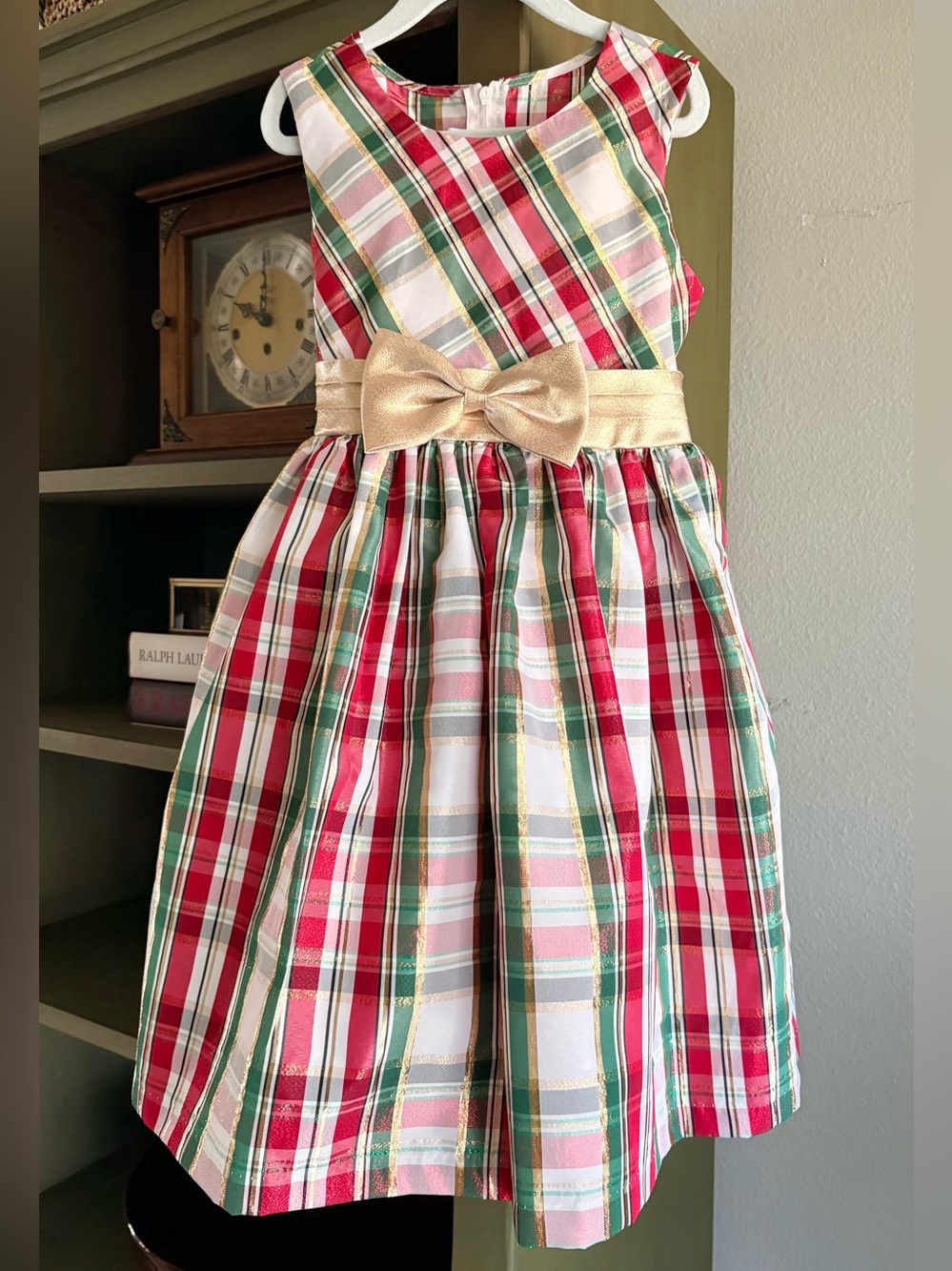 BONNIE JEAN Metallic Plaid Holiday Dress | Red • Green • Gold | Size 7